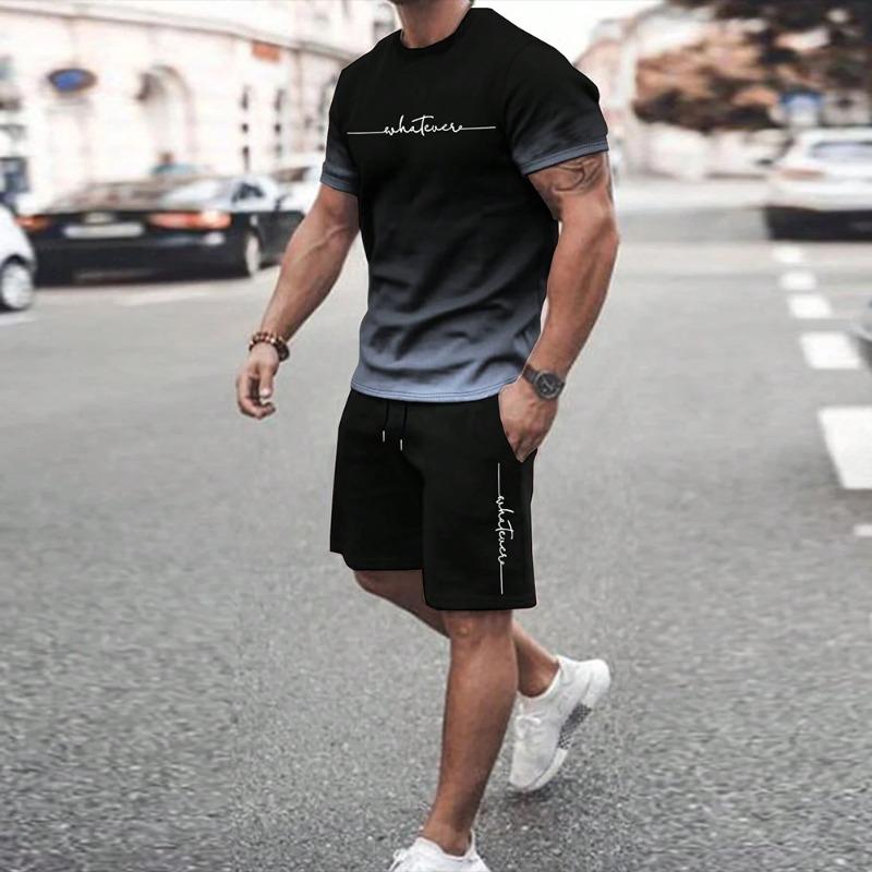 New Fashion Color Gradation 3D Print Men's Suit Oversized Men's Loose Shirt Short Sleeve Summer Casual Breathable Refreshing Set