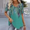 Casual Versatile Plant Pattern Short Sleeve V-Neck T-Shirts Women’s