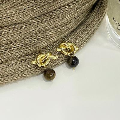 Fashionable Tiger-eye Stone Knotted Earrings for Women with Light Luxury High-end Design Niche Earrings