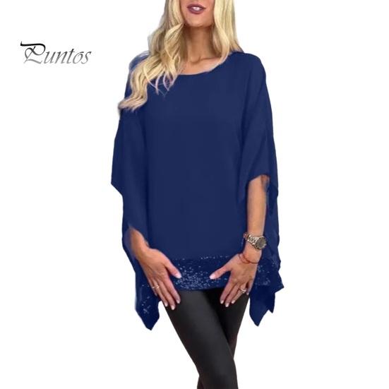 

Женские топы с блестками и нерегулярным дизайном, свободные шалевые пуловеры, топы с круглым вырезом и рукавами «летучая мышь», мешковатая блузка на каждый день M темно-синий