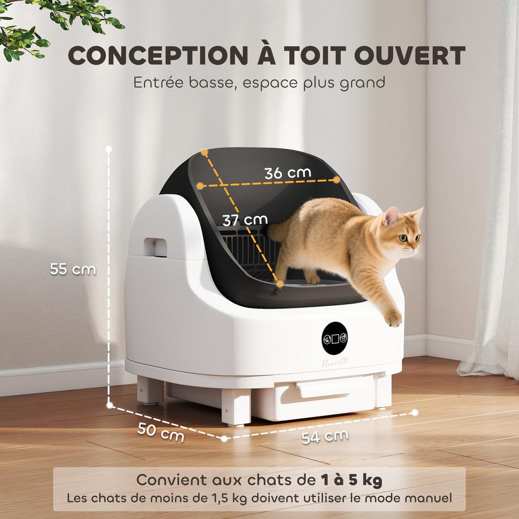 Self-cleaning Cat Litter Box Automatic Cat Litter Tray Open Odor Isolation/safety Protection White