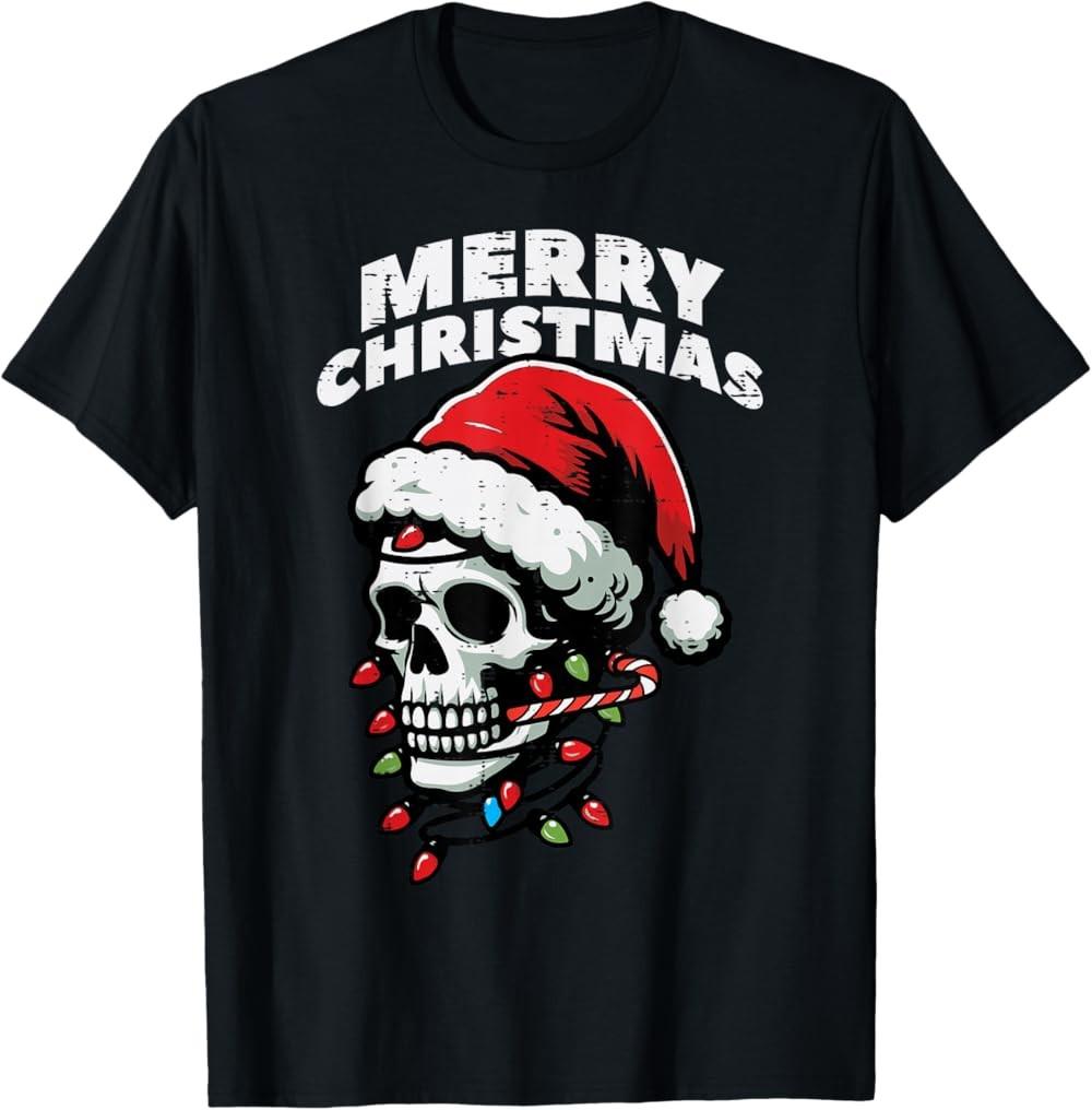 NEW LIMITED Merry Christmas Skull Santa Xmas Skeleton Head T-Shirt S