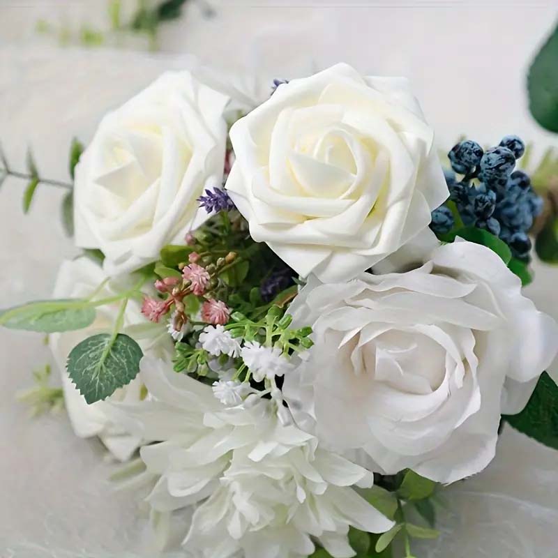 25pcs Fake Artificial White Roses With Stem, Home, Party & Wedding Decorations, For DIY, Bridal Shower Bouquets & Centrepieces/Arrangements