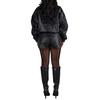 European & American Women's Two-piece Set: Weave Style Lapel Loose Leather Jacket with Shorts