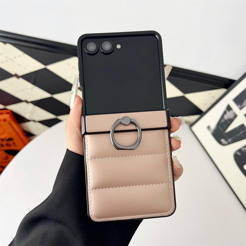 Leder Daunenjacke Handyhülle für Samsung Galaxy Z Flip7 Flip5 Flip6 ZFlip7 6 5 4 3 Flip7 FE Ringhalter Scharnier Schutzhülle