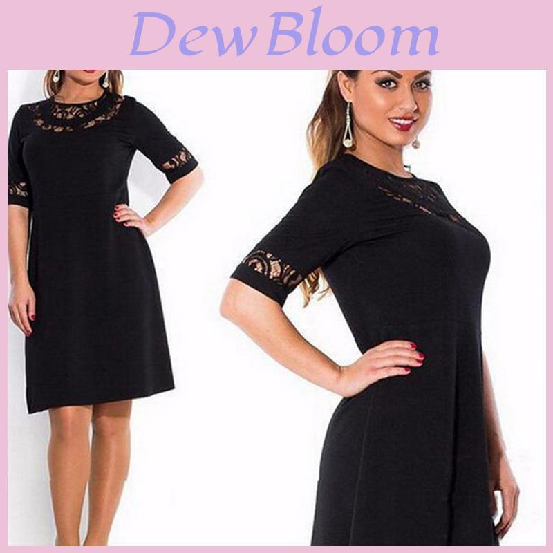 Women Round Collar Plus Size Pure Color Dress With Comfortable Cotton Blend Fabric