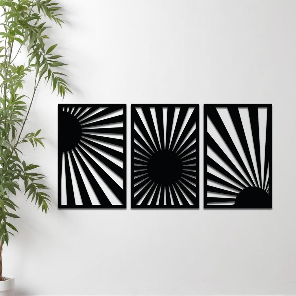 Pre-Laminated Pine Wood Sun Light Wall Art | Laser Cut Precision | For Home Décor | For Gifting (Set of 3)