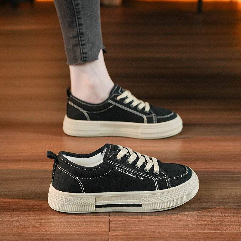 Korean Style Women's Summer Canvas Shoes - Soft Sole, Casual, Versatile, Trendy Black Sneakers 2025