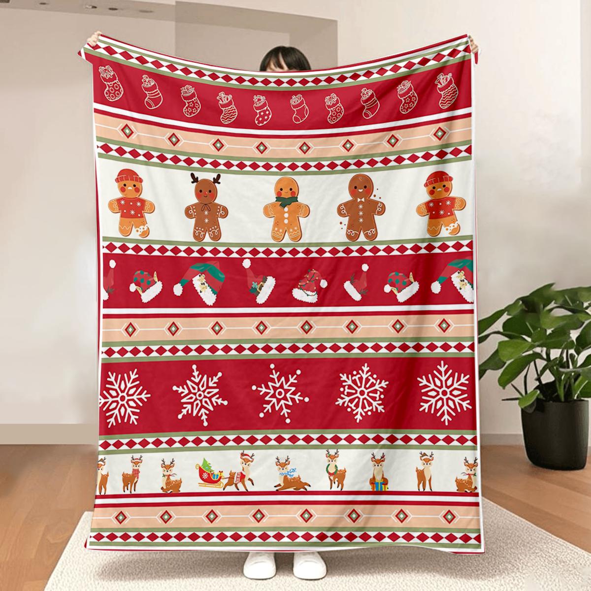Christmas Fleece Holiday Blankets,Warm Soft Blankets for Couch,Santa Claus Christmas Tree Prints Xmas Gifts Blanket 75X95CM