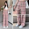Petite Retro Pink Plaid Wide-Leg Pants, 150cm