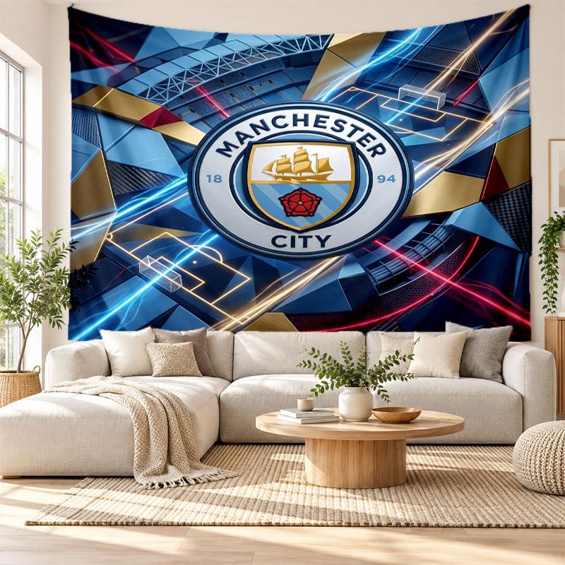 Arazzo da Parete Manchester City, Tessuto Morbido da Appendere, Sfondo Decorativo per Camera da Letto, Arte da Parete per la Casa