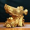 Wealth Fish Statue, Feng Shui Fortune Koi Sculpture with Coin-Scale Design, Handcrafted Solid Brass Ornament for Office Desk Home Decor