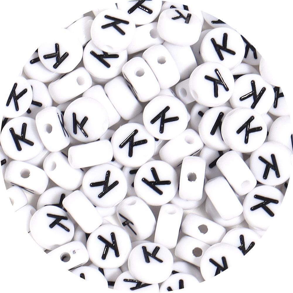 100Pcs 7mm Black White Acrylic Alphabet Beads Flat Round Loose Spacer Letter Beads For DIY Craft Bracelet Supplies Wholesale