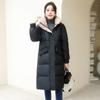 Damen Winter Baumwolle gefütterte Übergroße Parkas Freizeitjacken Koreanische Mode Stehkragen Kapuze Warmer Saum Knielange Pufferjacke