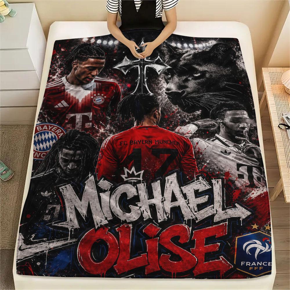 Michael Olise Printed Flannel Blanket, soft throw for bedroom sofa, washable,soccer fan merchandise, great gift.