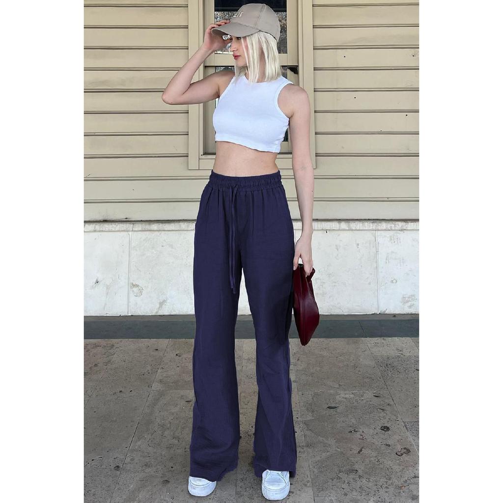 Grüne Weitbeinige Musselin Damen Hose Mg1980