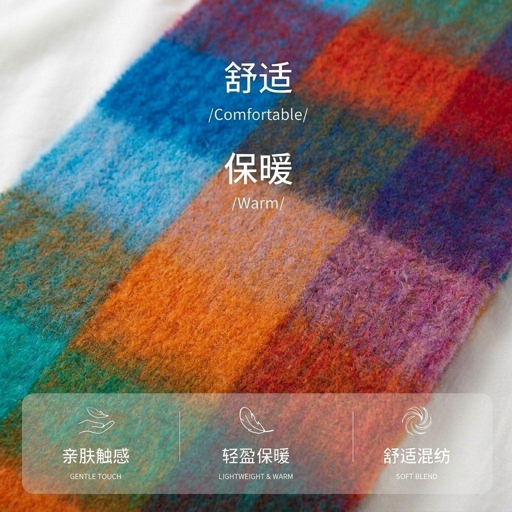 | Imitation mohair plaid scarf | Autumn and winter warm AC grid | Support LOGO customization