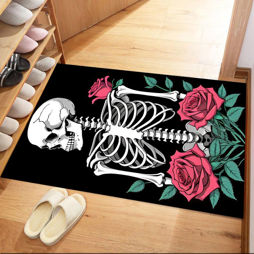Skull With Headphones And Flames Floor Mats for Living Room, Bedroom and Room Decoration Are Suitable for Gifts.