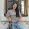 Q25TP400 Women's Slim-Fit Autumn Striped Round Neck Short Sleeve Top