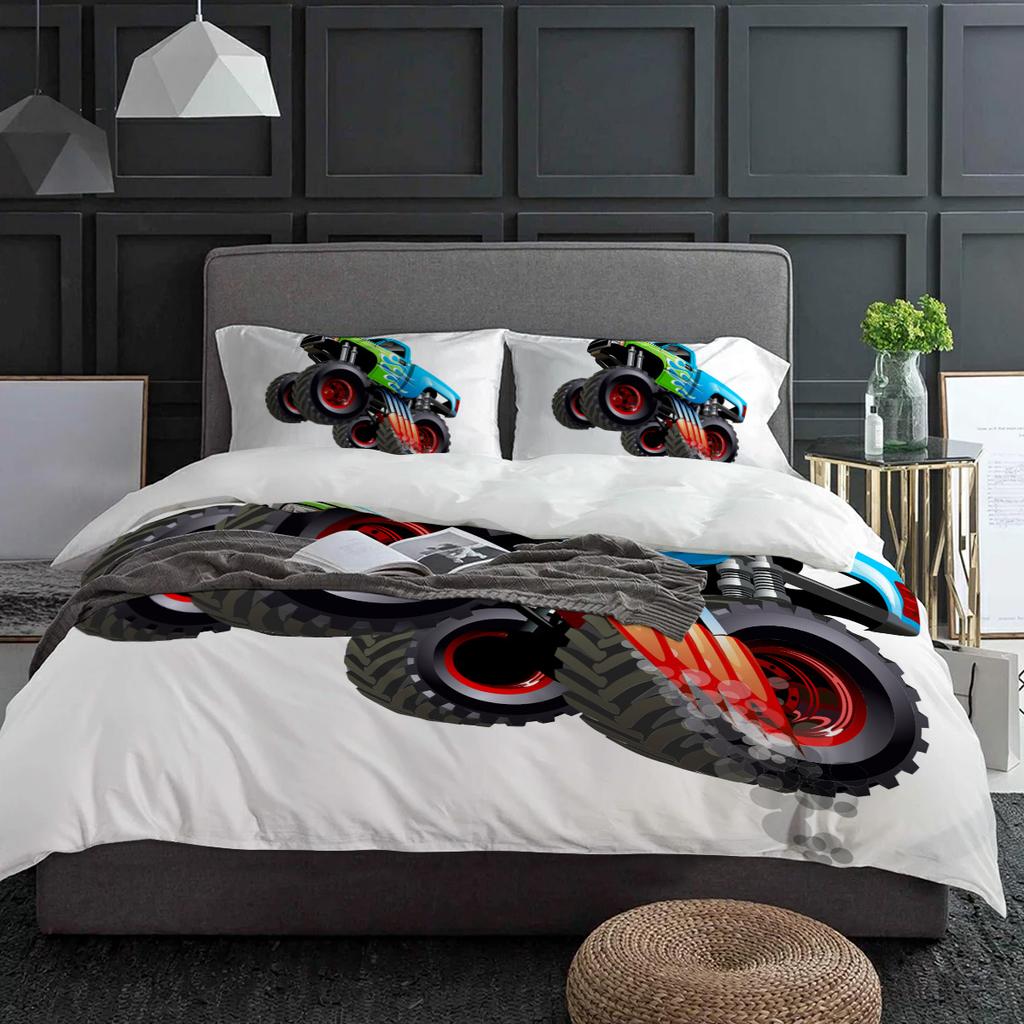 Truck Car Cartoon Bedding Set 3pcs Boys Girls Duvet Cover Pillowcase Kids Adult Quilt Cover Double Bed Set Home Textile