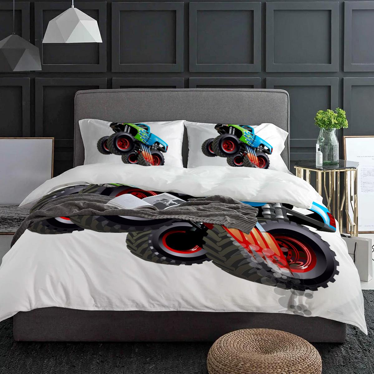 

Truck Car Cartoon Bedding Set 3pcs Boys Girls Duvet Cover Pillowcase Kids Adult Quilt Cover Double Bed Set Home Textile EU single(135x200cm)