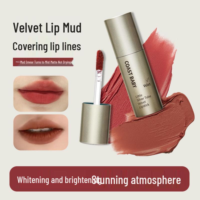 

COAST BABY Velvet Lip Mud - Silver Tube, Matte Mist, Long-Lasting, Non-Fading. 2g