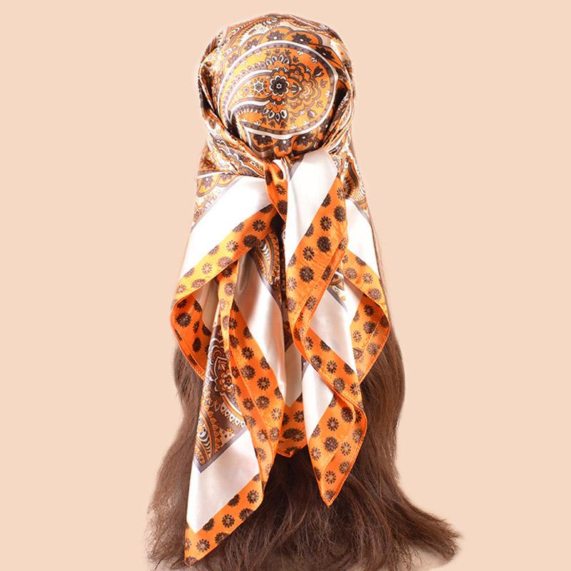 2Pcs Luxury  Silk Satin Square Scarf Women Hijab Bandana Muslim Headscarves Shawl Wrap Ladies Headband Neckerchief Foulard