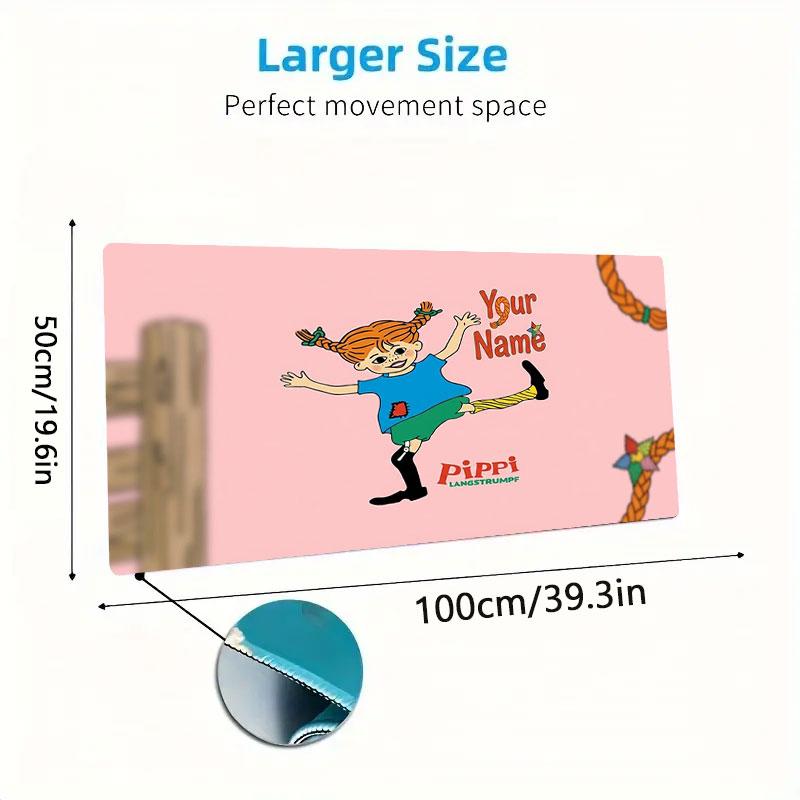 Pippi Longstocking Custom Name Large Size Mouse Pad Large Gaming Table Cushion Non-slip Laptop Tablet Big Mousepad XXL Mat Mini PC Playmat With Lock E
