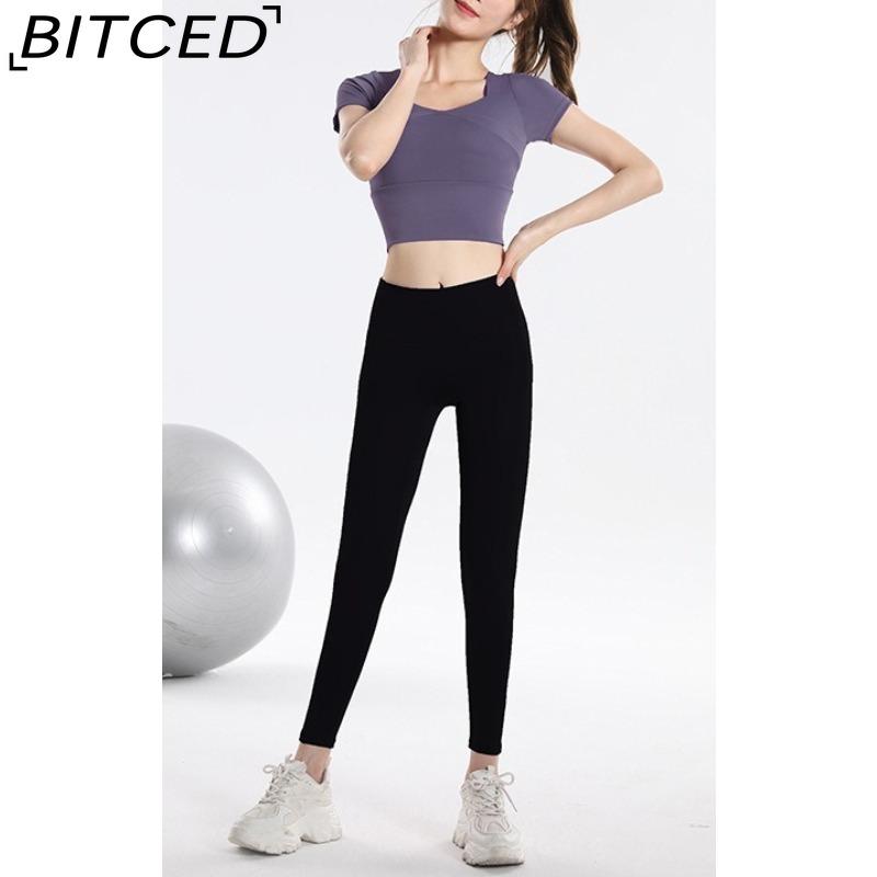 BITCED Women's Quick-Dry Short-Sleeve Sports Top with Built-in Bra, Plus Size Yoga Wear, Morning Run Fitness Set for Summer and Fall