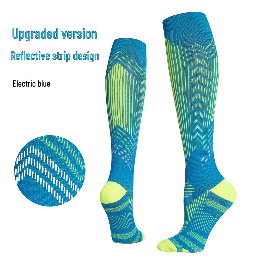 Meikes High Tube Compression Socks with Reflective Stripes for Running, Skipping, Cycling