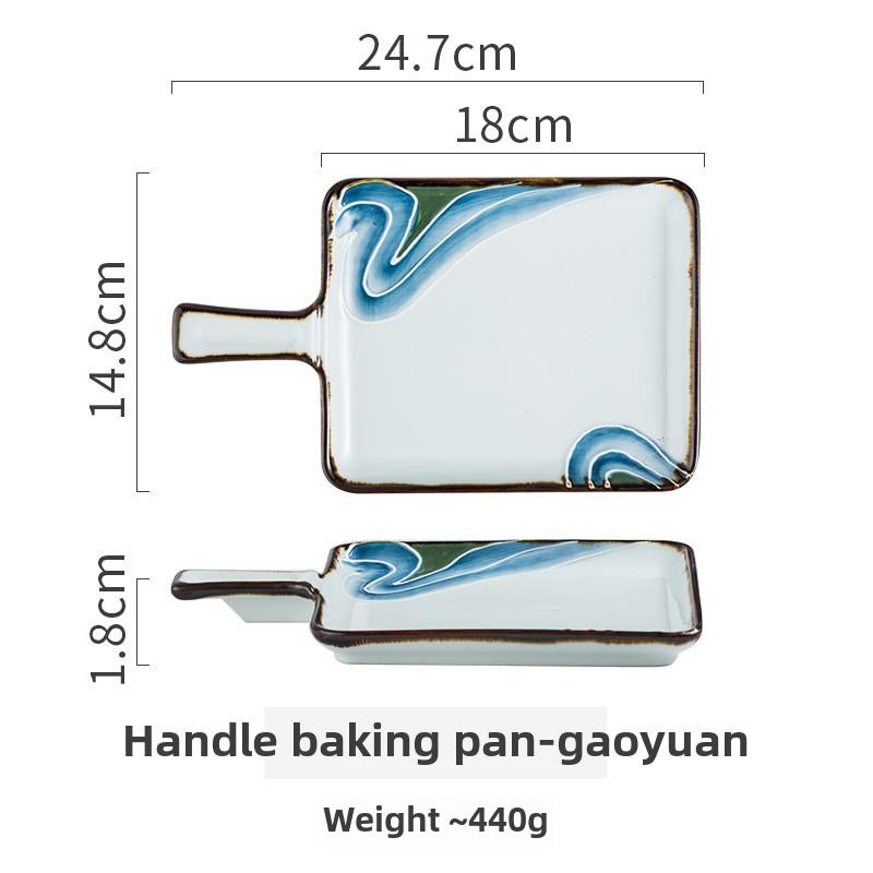 Japanese ceramic plate with handle square cheese baked rice plate Household oven baking plate Western restaurant cutlery