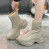 Full Drill Cover Foot Single Shoes Autumn New Round Toe Platform Sole Non-slip Wear-resistant Block Heel Boots