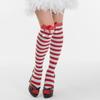 2014 Christmas Red and White Striped Thigh-High Socks with White Pom-Poms