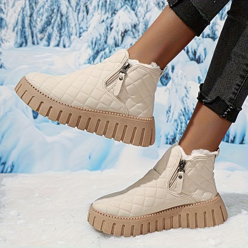 Women's Winter  Boots with Faux Fur Lining & Zipper Closure - PU Cover Round-Toe Ankle Boots with Cushioned Insole & Arch Support