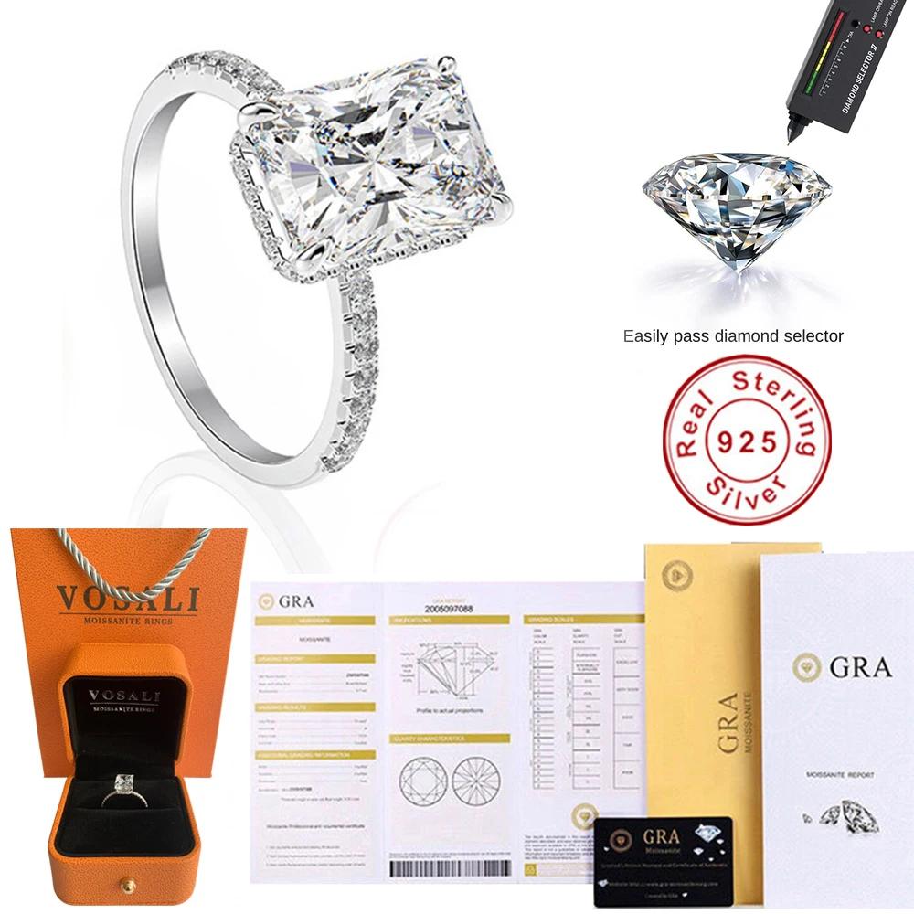

Cbtb Rectangular Luxury Real Moissanite Wedding Ring 925 Silver Jewelry 10.5&4.5 ct DE color срібний