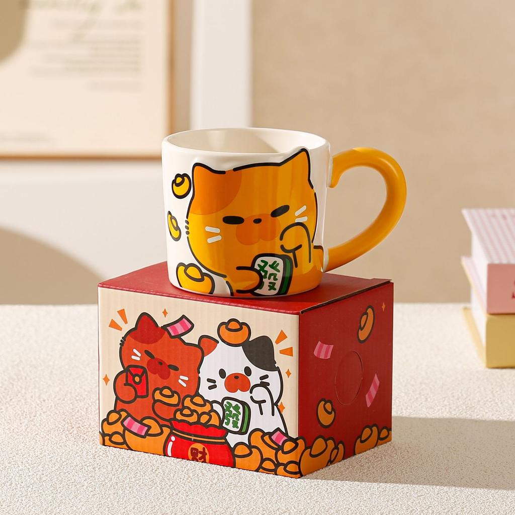Cute Cat Ceramic Mug Festive Lucky Cat Mug Souvenir Home Couple Water Cup  Girls’ Good Looks
