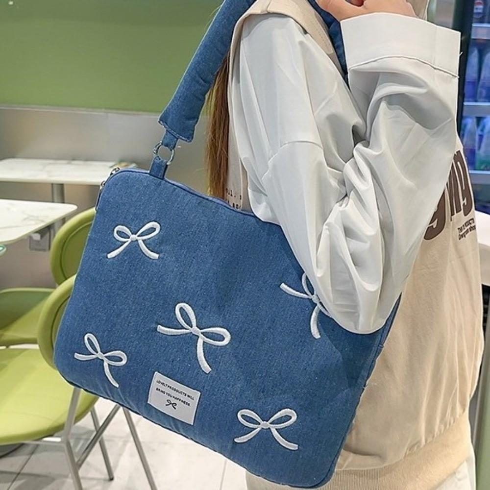 14 Inches Laptop Bag Bowknot Embroidered Computer Handbag Modern Computer Bag  Daily Commute