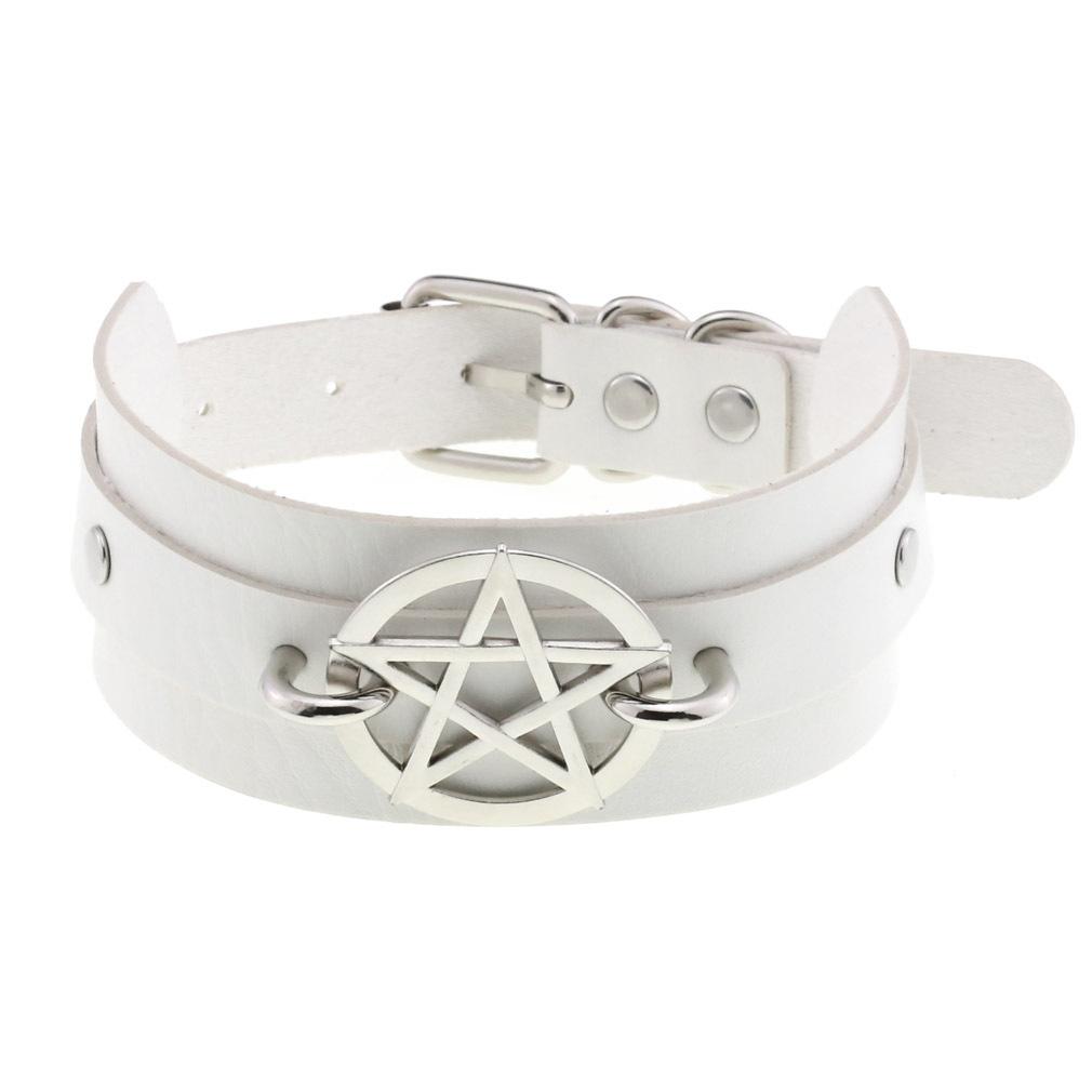 DIEZI Harajuku Bílý PU Kožený Kroužkový Choker Náhrdelník Pro Ženy Muže Vintage Gotický Hip Hope Nastavitelný Límcový Náhrdelník Šperky