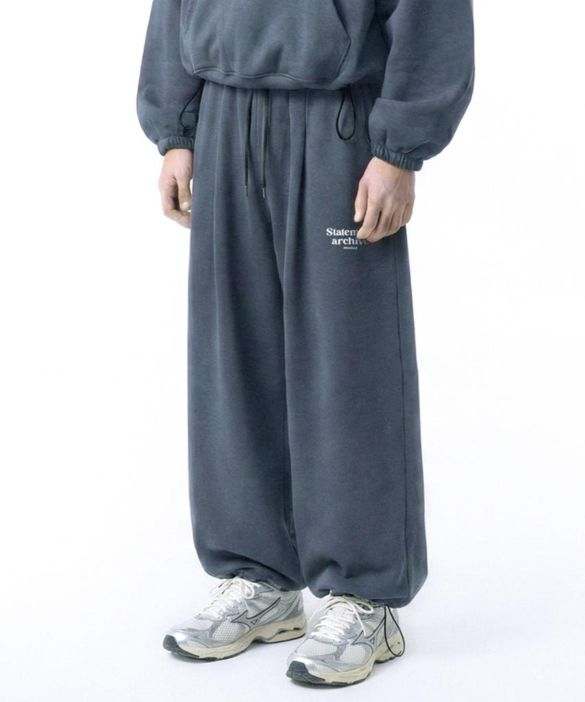 PRINOAR Statement String Single-Pleat Wide Pants - Blue-Gray