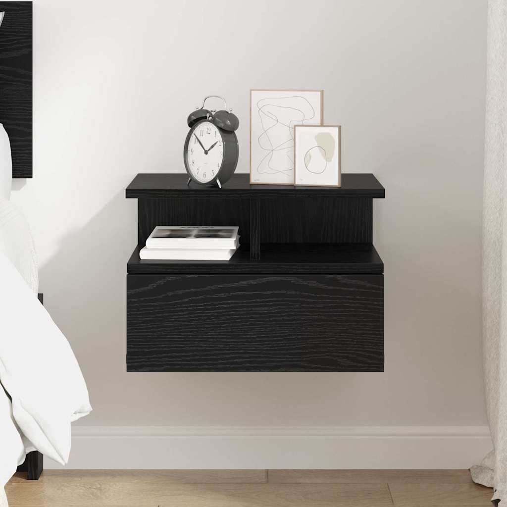 Floating Nightstand Black Oak Effect 40 x 31 x 28 cm
