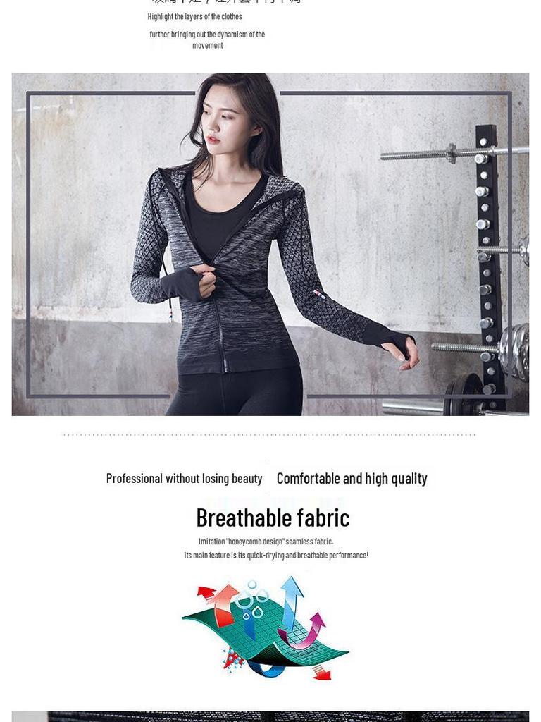 Women's Quick-Dry Slim Fit Hooded Jacket for Yoga and Sports, Long Sleeve Zip Cardigan for Autumn and Winter Fitness.
