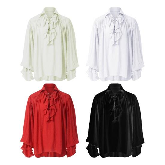 Camisa renascentista masculina, fantasia de manga longa com babados, camisa medieval de pirata steampunk para cosplay, palco, drama