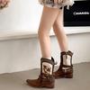 Fashion Vintage Ethnic Style Embroidery Woman Ankle Boots Shoes Ladies Elegant Thick Heel Western Cowboy Botas