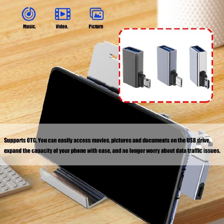 Space Saving Right Angle USB A to MicroUSB OTG Converters Direct Charging And Peripherals Control On Smartphones Tablets