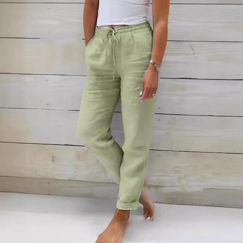 Elastic Waist Simple Cotton and Linen Wide-leg Pants, Summer Ladies Loose Trousers