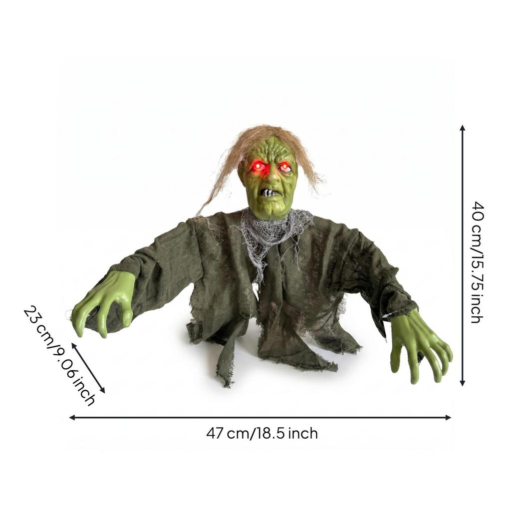Halloween Zombie Stake Red Glowing Eyes GreenFaced Figure Tattered Cloth Garden Ornament