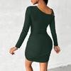 Women's Color Off-the-shoulder Slant Collar Design Sense Bodycon Dress, Stylish, Slim, Sexy Long-sleeved Dress