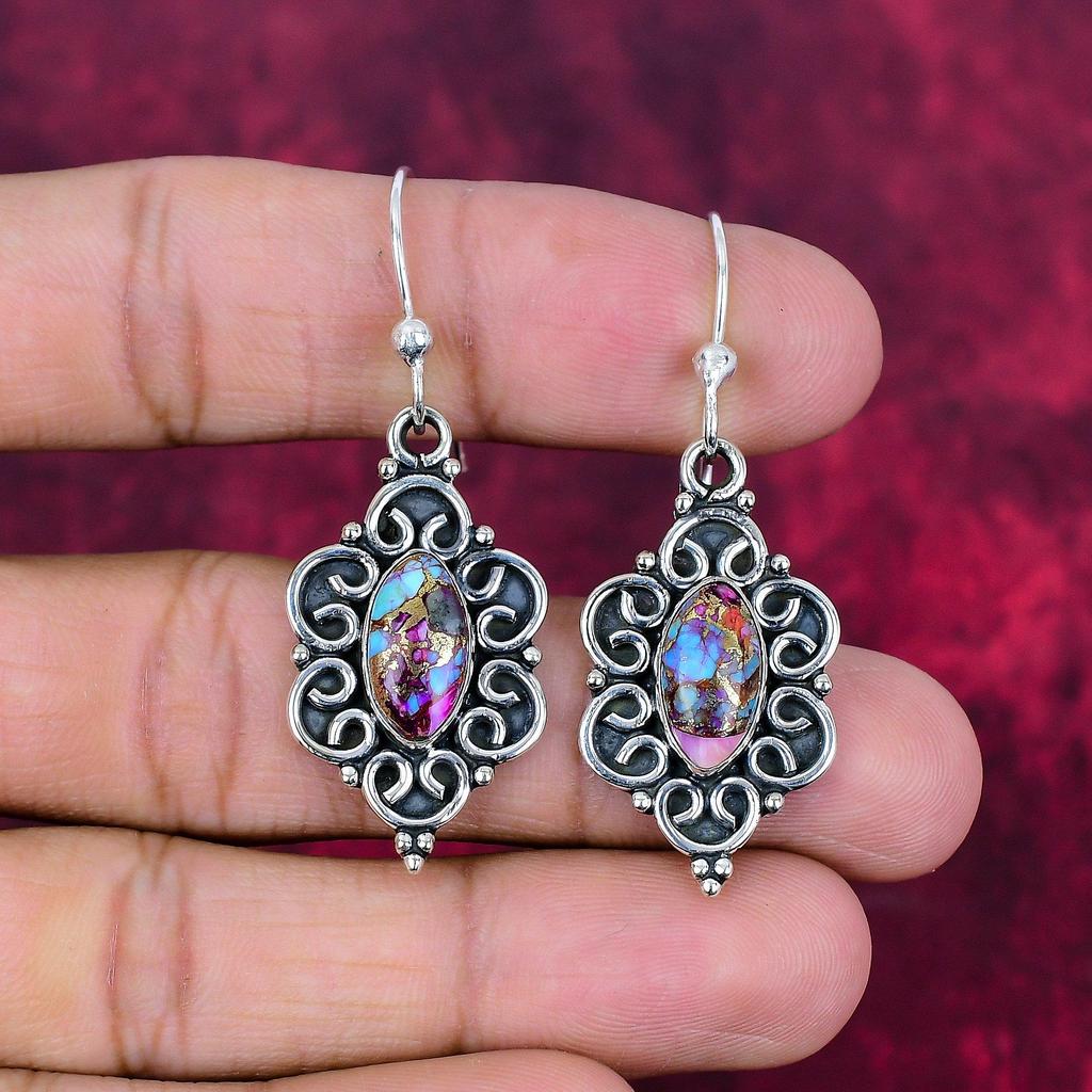 Pink Spiny Oyster 925 Solid Sterling Silver Earrings, Handmade Gemstone Jewelry Earrings, For Memorial Day