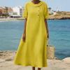 Rochie Midi de Vară pentru Femei Casual cu Gât Rotund Mânecă Scurtă Rochie Evazată Largă Linie A Fluidă Rochie de Plajă de Vară
