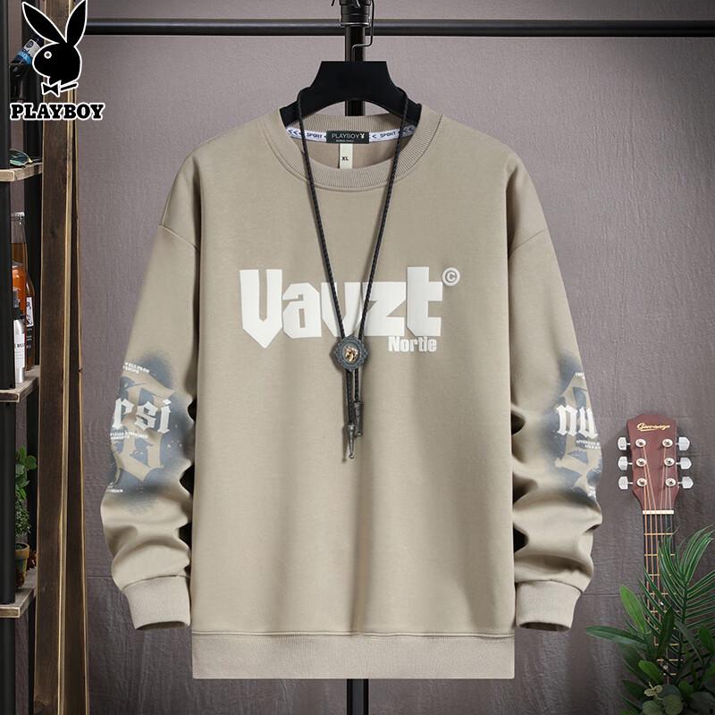 

PLAYBOY Men s Letter Print Round Neck Loose Fit Sweatshirt 2XL